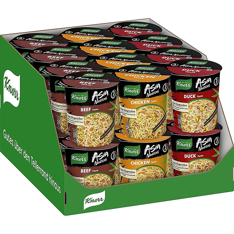 Knorr Instant Nudeln Asia Noodles Nudelgericht Rind Huhn Ente 24er Pack 24 x 65g